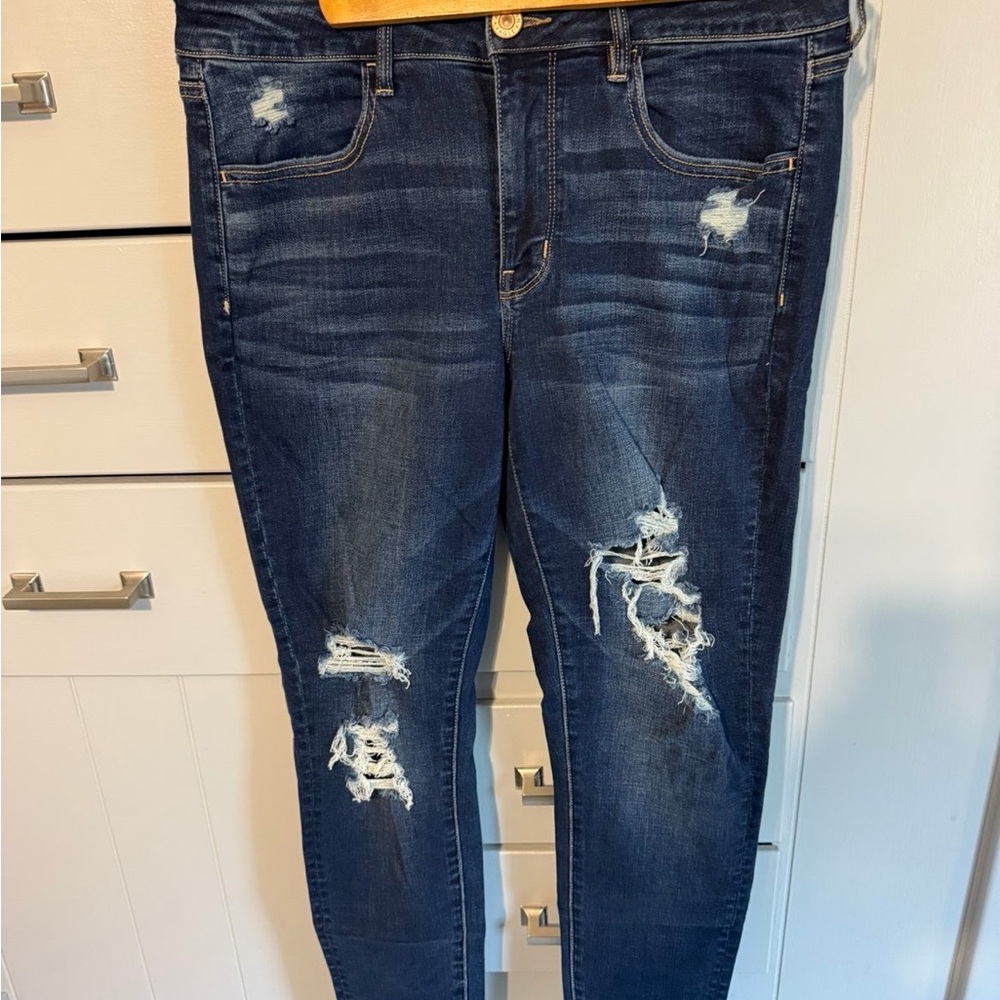 American Eagle Outfitters Dark Blue Distressed Skinny Jeans